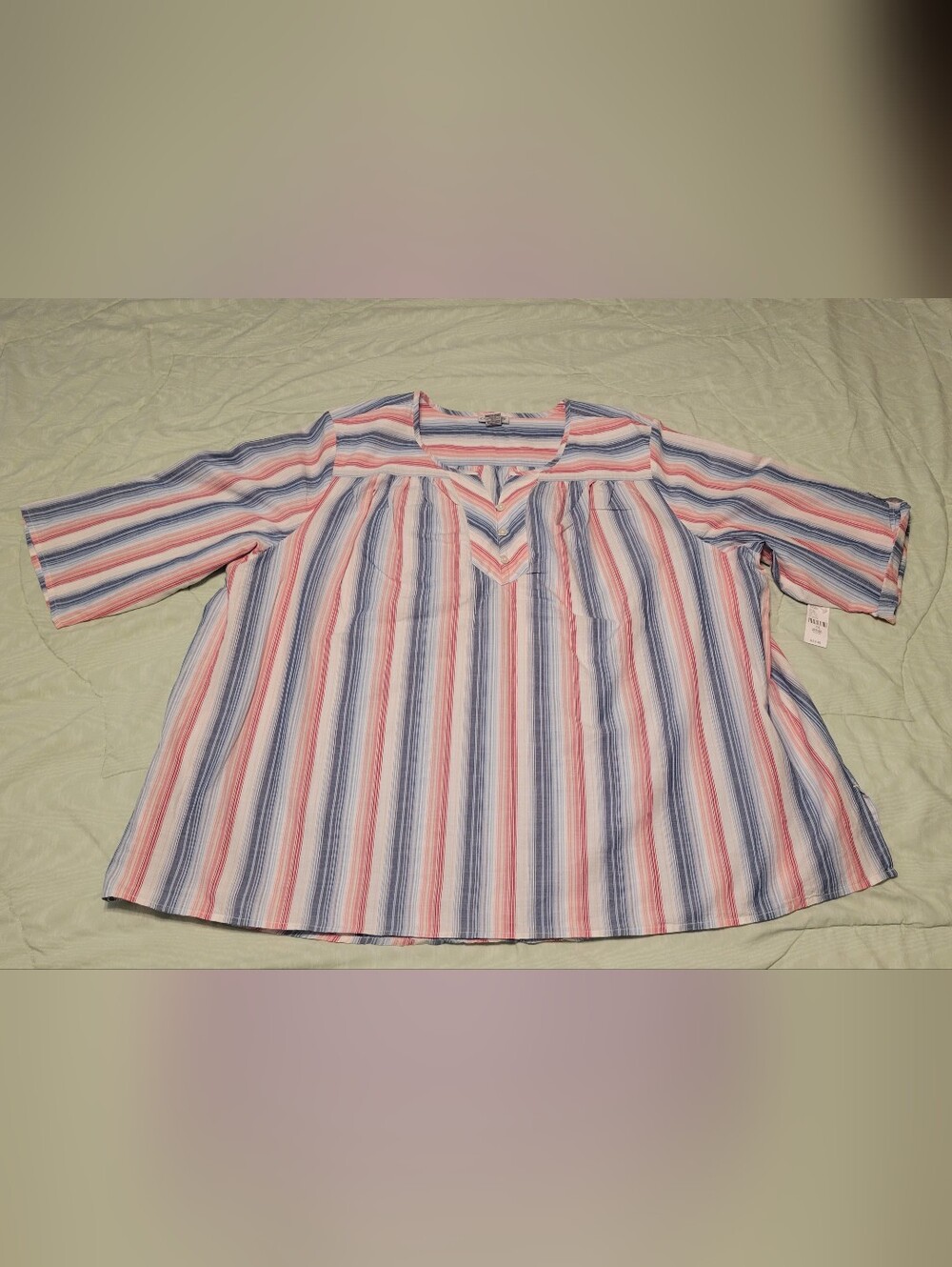 Catherines Striped Pink & Blue Peasant Blouse